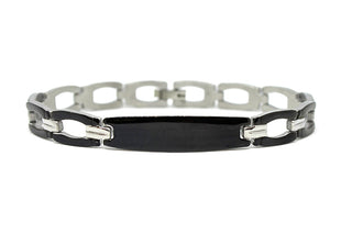 Bracciale Uomo Nero Maglie stondate con riga centrale Sillver con Piastrina