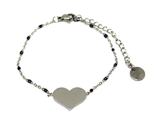 Bracciale Bambino Maglia a Catena fine con Perline Nere e Cuore