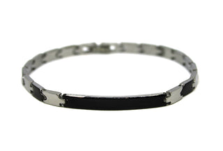 Bracciale Uomo Maglie alternate Nere e Silver con Piastrina Nera