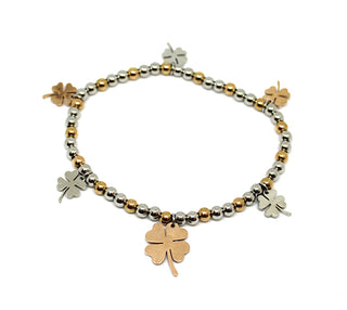 Bracciale Donna Maglia a Pallini con Elastico con Charms Quadrifogli Rose Gold