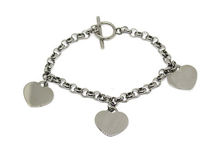 Pulsera de eslabones de cadena para mujer con tres dijes de corazón y cierre de anilla