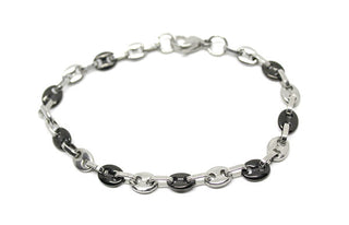 Pulsera de hombre con eslabones redondos alternos en negro y plata