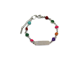 Pulsera Infantil de Punto Estampada con Corazones Multicolores y Placa Central