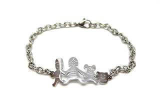 Pulsera familiar de eslabones con mamá, papá, bebé y gato