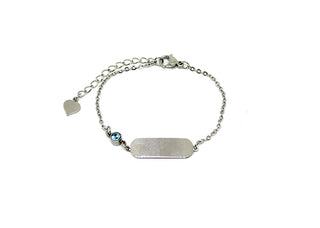 Pulsera de Mujer de Cadena Fina con Placa y Cristal Azul