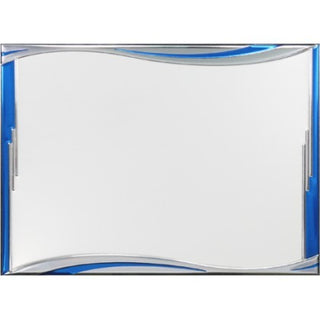 Plato rectangular plateado 16x12 con borde ondulado azul