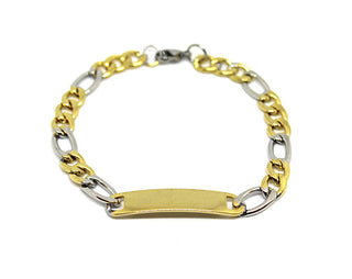 Pulsera Hombre Gourmette Malla alternando Oro y Plata con Chapado en Oro