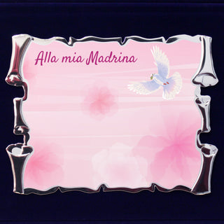 Targa Madrina Cresima o Comunione | Cofanetto con Pergamena | Ringraziamento per Madrina | Regalo Velluto Blu con Targa Argentata Decorata