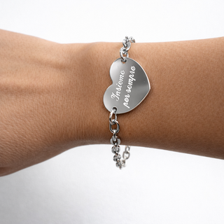 Braccialetto a cuore da donna in acciaio con incisione personalizzata | Regalo personalizzato con nomi date e dediche personali | Misura unica
