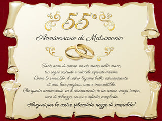 Targa Cinquantacinquesimo Anniversario di Matrimonio | Elegante Regalo 55° Nozze di Smeraldo | Targhetta Pergamena dorata su cofanetto in velluto