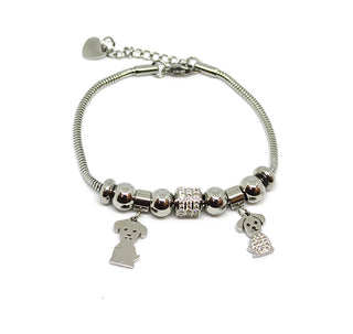 Pulsera de malla de lunares para mujer con dijes de perro y cristales