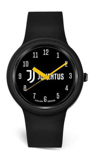 Reloj de silicona con inscripción Juventus y manecillas amarillas.