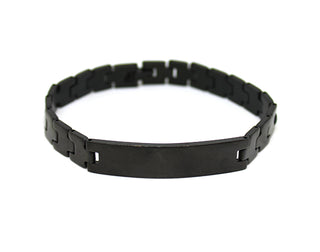 Bracciale Uomo Nero Maglie a V con Piastrina centrale