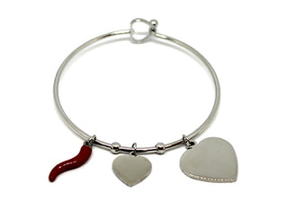 Bracciale Donna Rigido con Charms Cuori e Cornetto Chiusura a Cuore