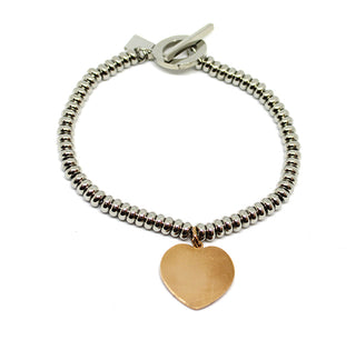 Bracciale Donna Maglia ad Anelli con Ciondolo Rose Gold a Cuore e Chiusura ad Anello