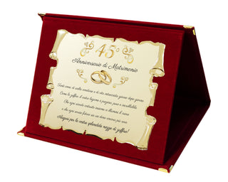 Targa Quarantacinquesimo Anniversario di Matrimonio | Elegante Regalo 45° Nozze di Zaffiro | Targhetta Pergamena dorata su cofanetto in velluto (Blu e Dorato, 45° Anniversario)