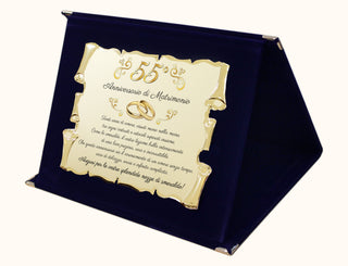 Targa Cinquantacinquesimo Anniversario di Matrimonio | Elegante Regalo 55° Nozze di Smeraldo | Targhetta Pergamena dorata su cofanetto in velluto