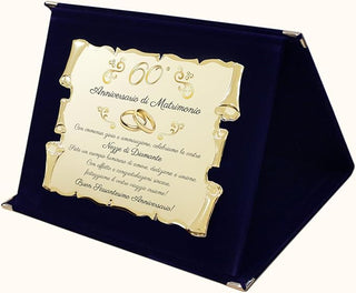 Targa Sessantesimo Anniversario di Matrimonio | Elegante Regalo 60° Nozze di Diamante | Pergamena Dorata e cofanetto blu (Blu e Dorato, 60)
