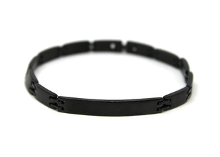 Pulsera Fina de Hombre Negra con Eslabones Rectangulares y Placa