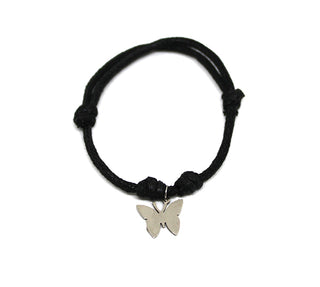 Pulsera de Mujer con Cordón Negro y Colgante de Mariposa