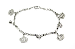 Bracciale Donna Maglia Tonda con Charms Corone e Pallini