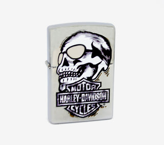 Accendino Zippo Silver Harley Davidson con l'immagine di un Teschio Bianco e Nero