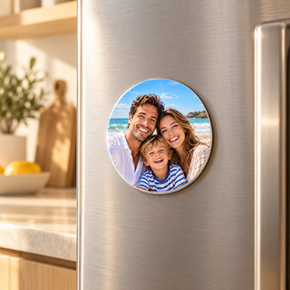 Calamita con foto in ceramica – Tonda 6,8 cm – ambientata sul frigorifero