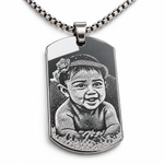 Collana con piastrina e foto incisione | medaglia rettangolare con fotografia | ciondolo con foto incisa