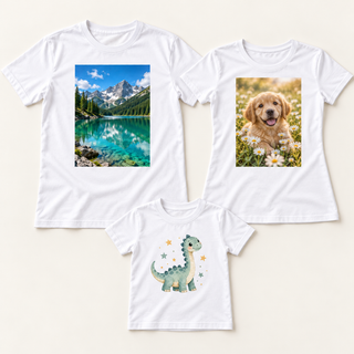 Magliette personalizzate in poliestere bianco – uomo, donna e bambino