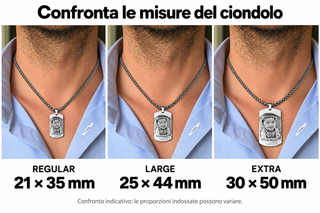 Confronto indicativo delle tre misure indossate: Regular 21×35 mm, Large 25×44 mm ed Extra 30×50 mm.