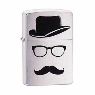 Accendino Zippo Silver con Cappello Occhiali e Baffi