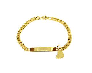 Pulsera de Mujer de Cadena Plana Dorada con Placa y Charm de Corazón