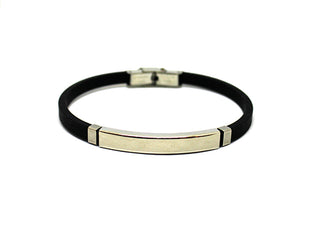 Pulsera de Hombre de Goma con Placa Central y Anillas Laterales de Plata