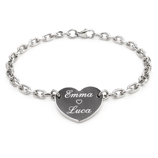 Braccialetto a cuore da donna in acciaio con incisione personalizzata | Regalo personalizzato con nomi date e dediche personali | Misura unica
