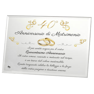 Targa Anniversario di Matrimonio | Regalo in Cristallo con supporto | Placca per nozze d'oro, rubino, diamante, argento, platino.