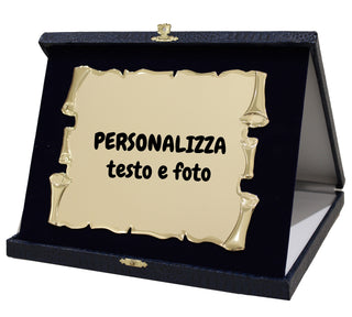 Elegante Targa Commemorativa Personalizzabile | Testo e Foto | Laurea, Pensione, Matrimonio, Anniversario | Personalizzata con dedica e Immagini | (Targhetta Dorata, Cofanetto Deluxe Blu)