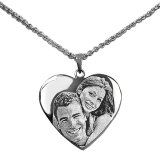 Collar de Corazón con Foto Grabada | Colgante de Acero Personalizado con Fotograbado | Cadena y Medalla | Regalo personalizado de San Valentín