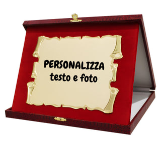 Placa de aluminio pergamino dorado 10x15 con caja roja