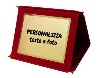 Elegante Targa Commemorativa Personalizzabile | Testo e Foto | Laurea, Pensione, Matrimonio, Anniversario | Personalizzata con dedica e Immagini | (Targhetta Dorata, Cofanetto Bordeaux)