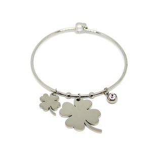 Pulsera Rígida de Mujer con Trébol de Cuatro Hojas y Charms de Cristal con Cierre de Corazón