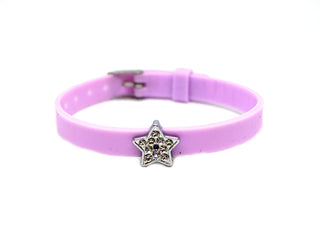 Pulsera Infantil de Silicona Lila con Estrella y Cristales y Cierre de Hebilla