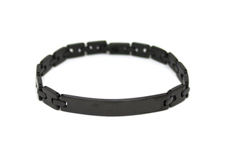 Bracciale Uomo Nero Maglie ad H lavorate con Piastrina centrale