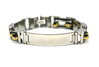 Bracciale Uomo Maglie lavorate Nere e Silver e Anelli Oro con Piastrina