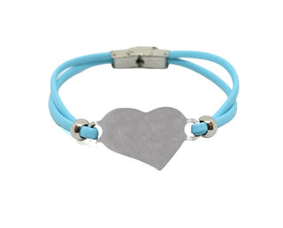 Bracciale Donna in Ecopelle Azzurro con Piastrina a forma Cuore