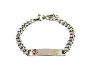 Pulsera de Malla Gourmette talla diamante con Placa y Símbolo del Caduceo Rojo