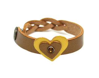 Pulsera Grande de Mujer de Piel con Corazón Marrón con detalles en Oro y Cristal