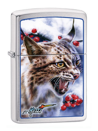 Encendedor Zippo Silver con la imagen de un Lince en Invierno