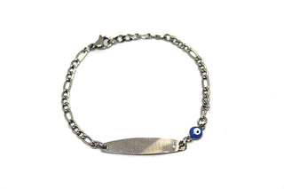 Pulsera Infantil de Eslabones de Cadena Fina Alternos con Placa y Ojo Azul