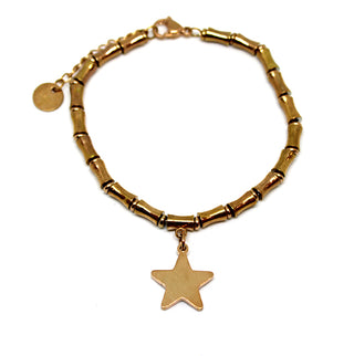 Pulsera de mujer con eslabones rectangulares en oro rosa y colgante de estrella