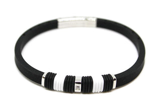 Bracciale Uomo in Silicone Bianco e Nero con Cristallo